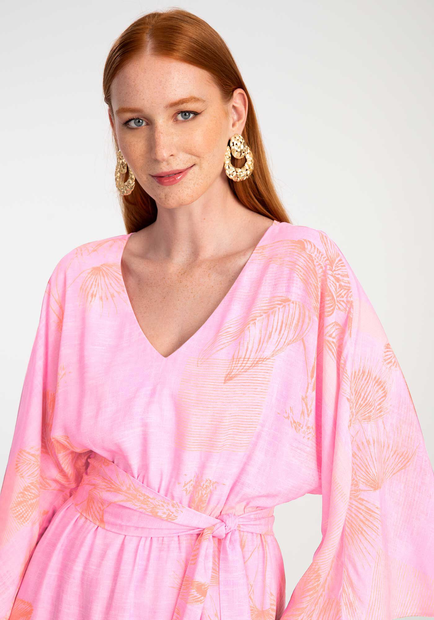 Vestido Curto em Viscose Estampado com Manga 3/4, FLORIDA ROSA, large.