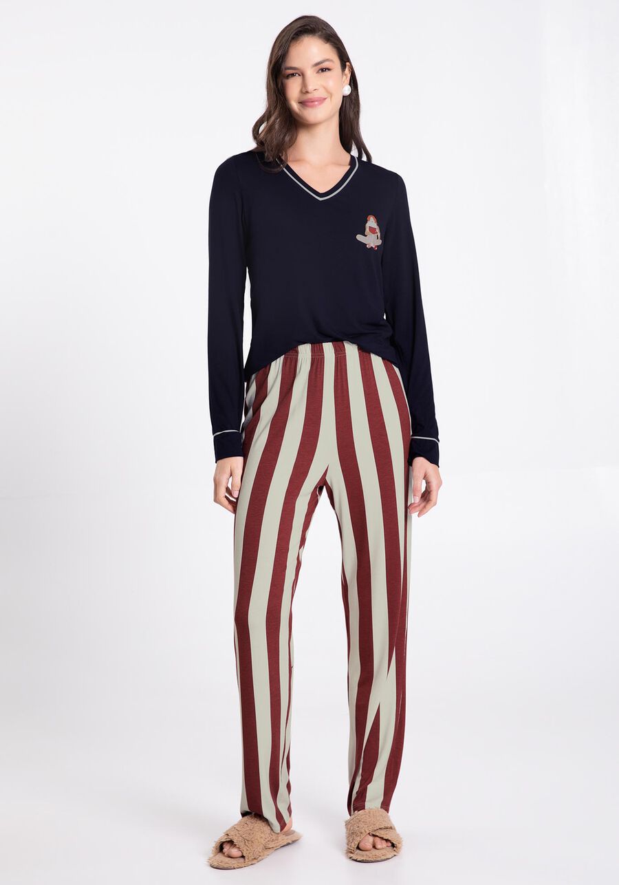 Pijama Longo em Viscose Decote V, . Pijama Longo em Viscose Decote V, , large.