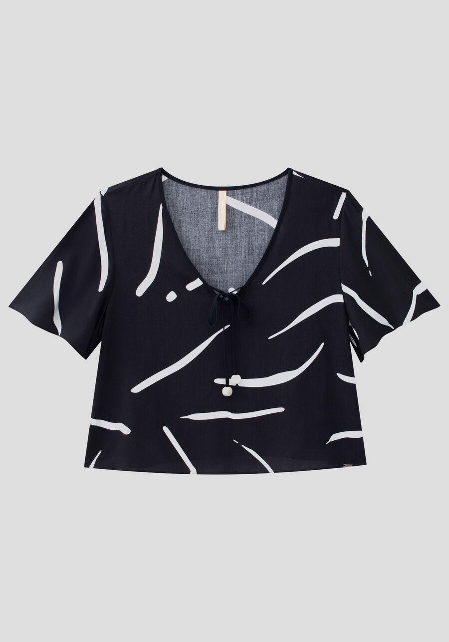 Blusa Estampada em Viscose com Amarração, . Blusa Estampada em Viscose com Amarração, , large.