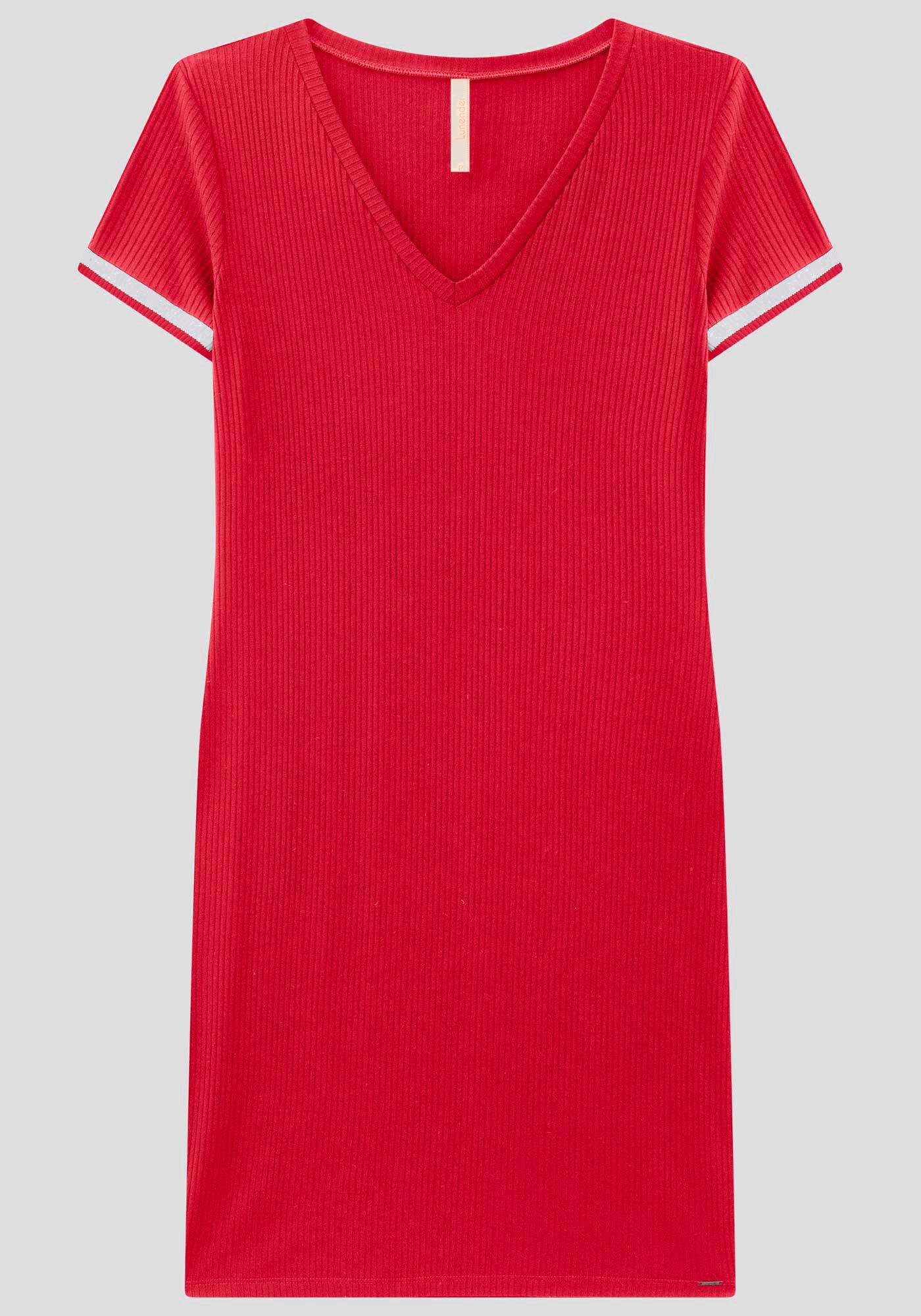 Vestido Curto Canelado com Retil&iacute;nea Manga, , large.