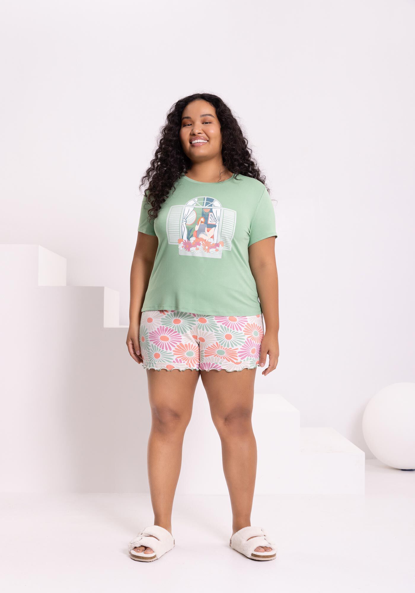 Pijama Estampado Com Shorts E Blusa De Mangas Curtas, , large.
