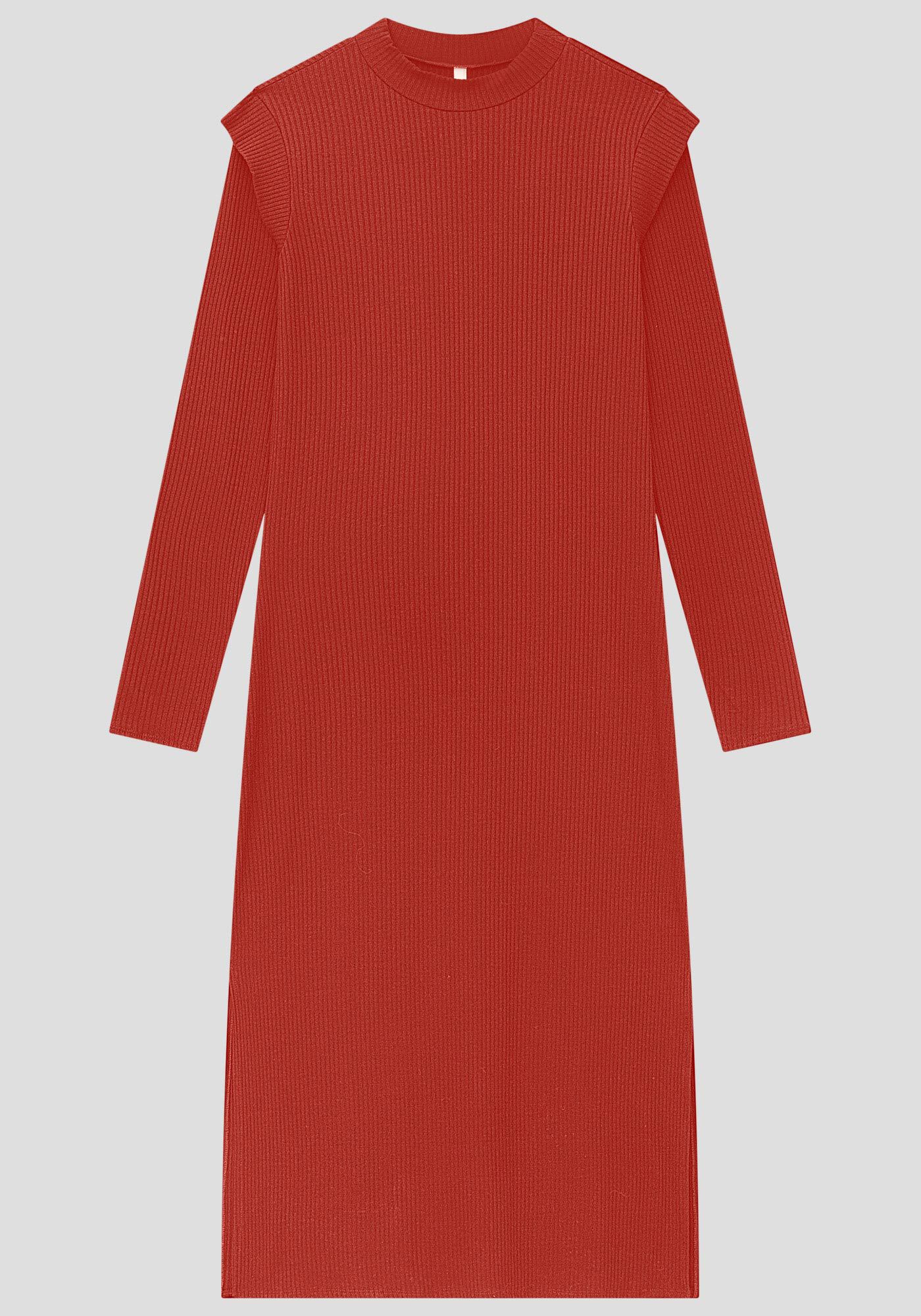 Vestido Midi Canelado com Fenda Lateral, VERMELHO CRAPE, large.