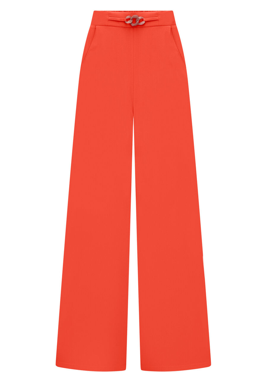 Calça Wide Leg em Viscose com Detalhe Cós, VERMELHO CEREJA. Calça Wide Leg em Viscose com Detalhe Cós, VERMELHO CEREJA, large.