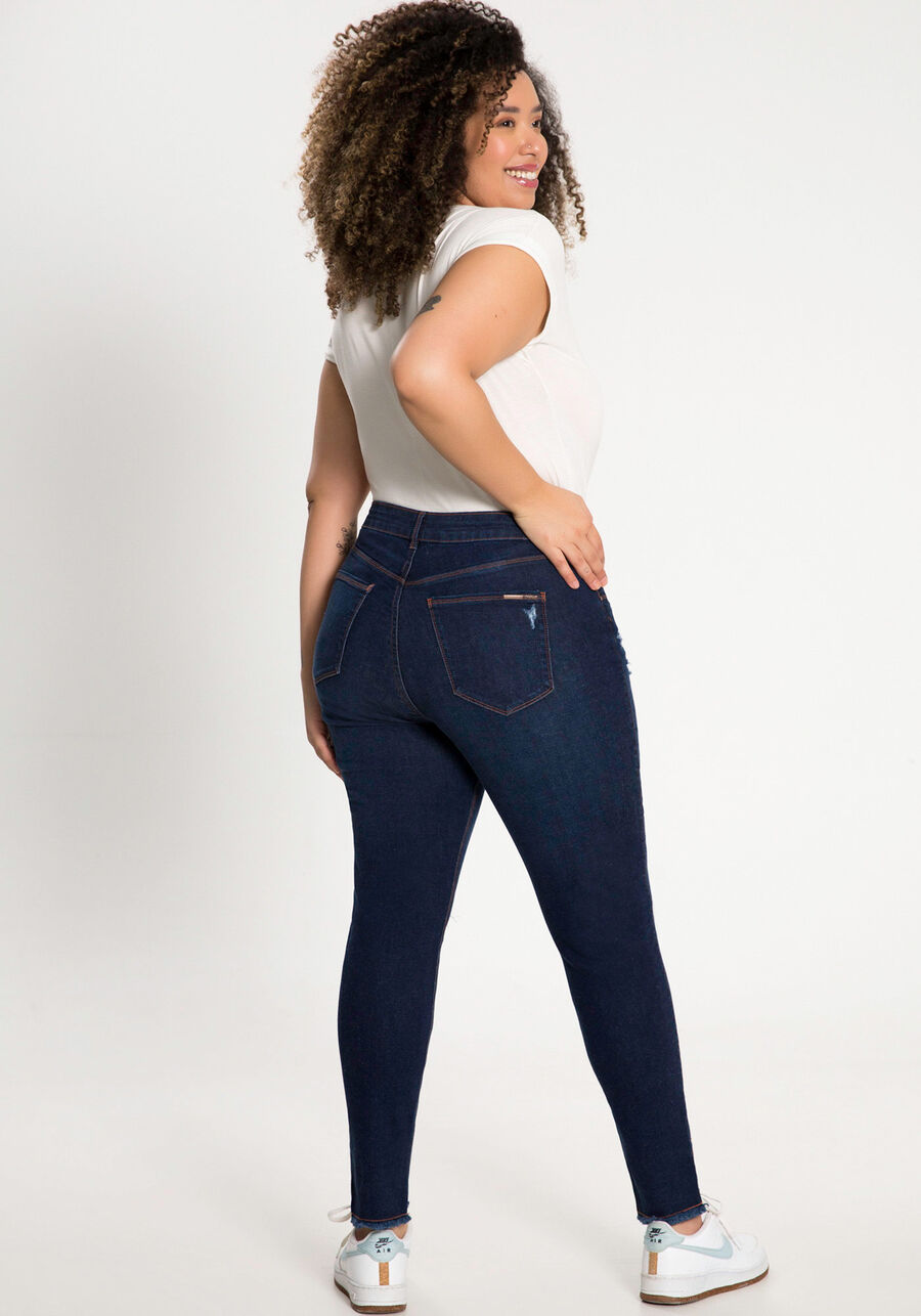 Calça Jeans Skinny Cropped Chapa Barriga Plus Size, JEANS, large.