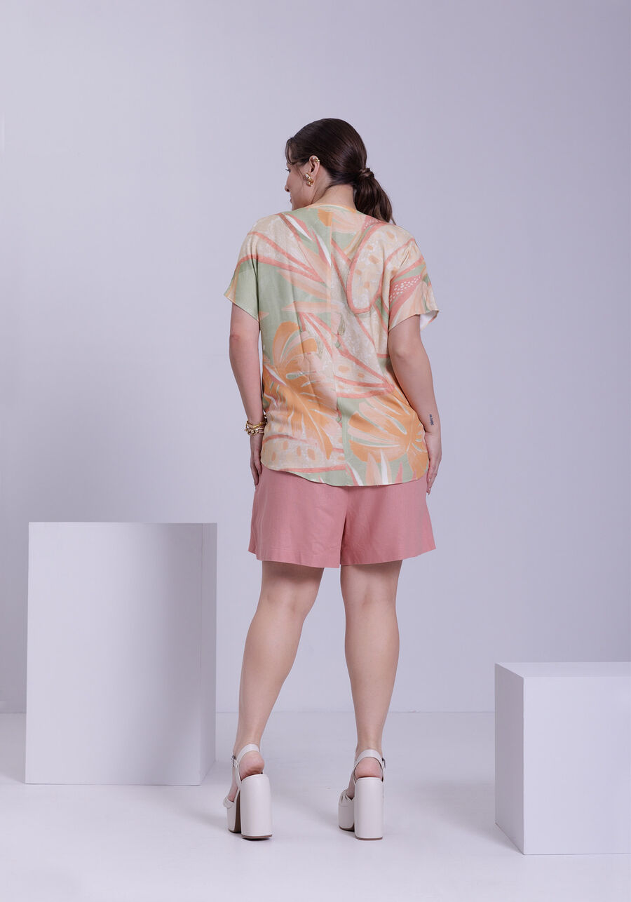Blusa Plus Size em Viscose Estampada com Recorte V, PAPOULA VERDE. Blusa Plus Size em Viscose Estampada com Recorte V, PAPOULA VERDE, large.