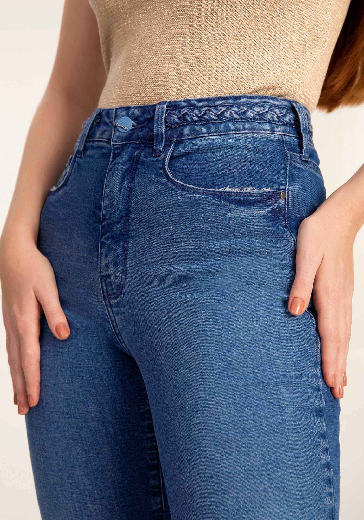 Cal&ccedil;a Jeans Flare Chapa Barriga com Tran&ccedil;a C&oacute;s, , large.