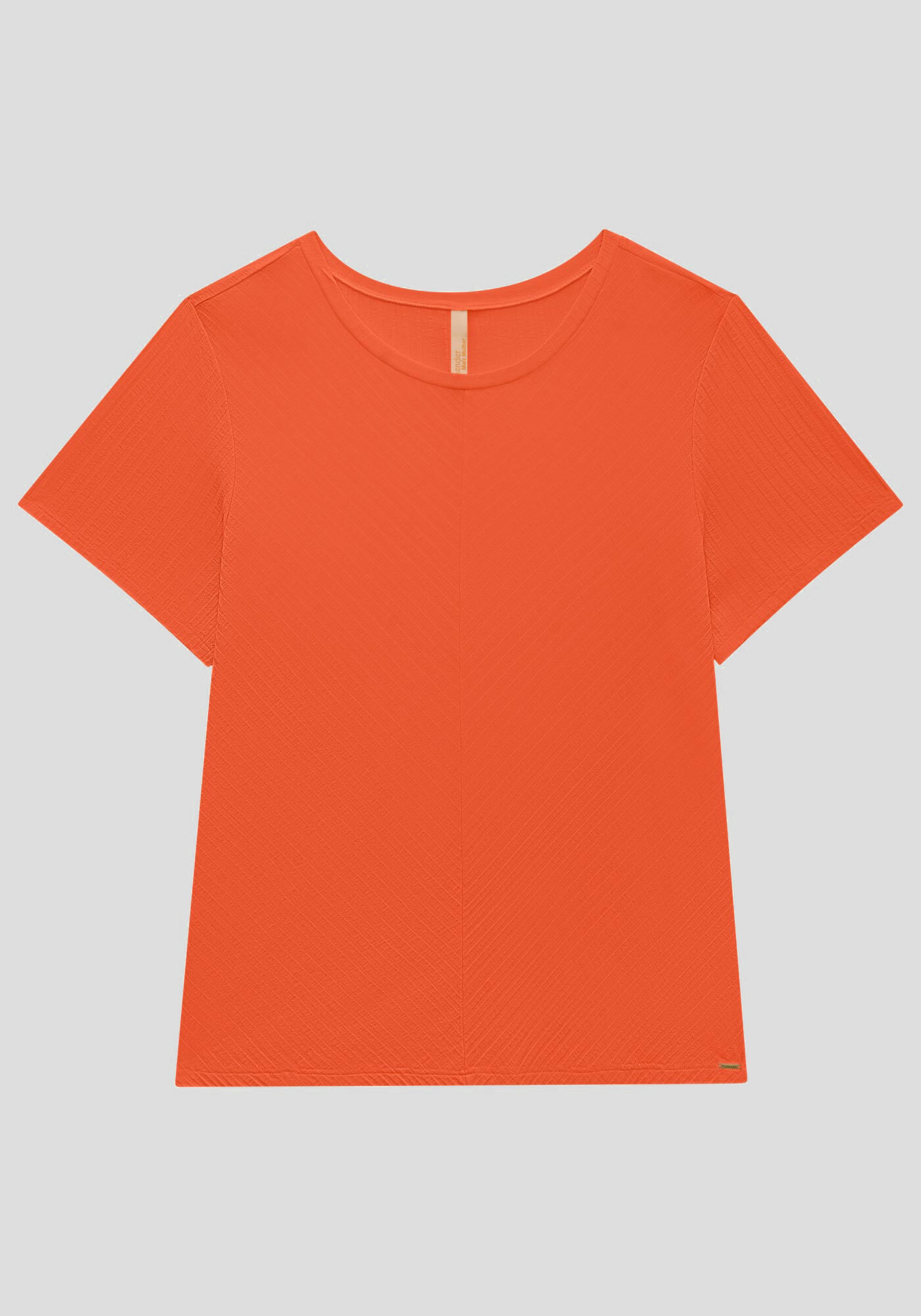 Blusa B&aacute;sica Canelada De Mangas Curtas Com Recorte Frontal, , large.