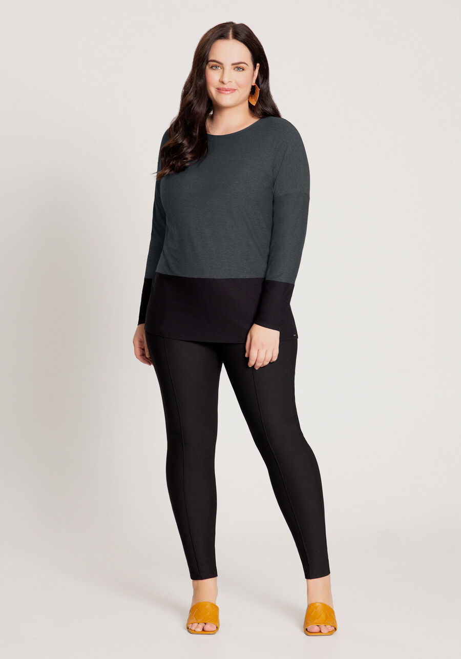 Blusa Manga Longa em Malha Bicolor Plus Size, . Blusa Manga Longa em Malha Bicolor Plus Size, , large.