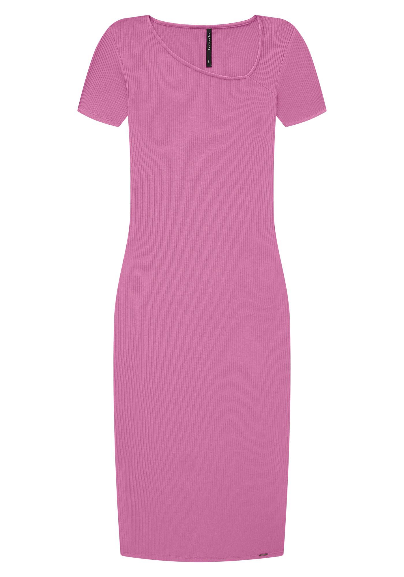 Vestido Midi Canelado com Decote Assim&eacute;trico, , large.