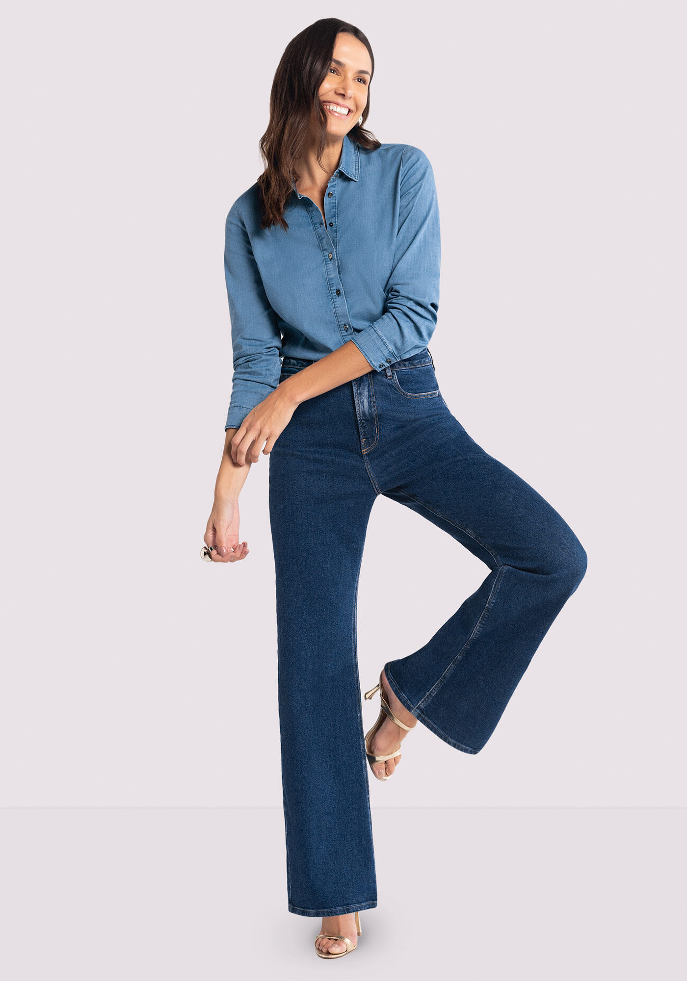 Cal&ccedil;a Jeans Wide Leg Chapa Barriga Cintura Alta, JEANS, large.