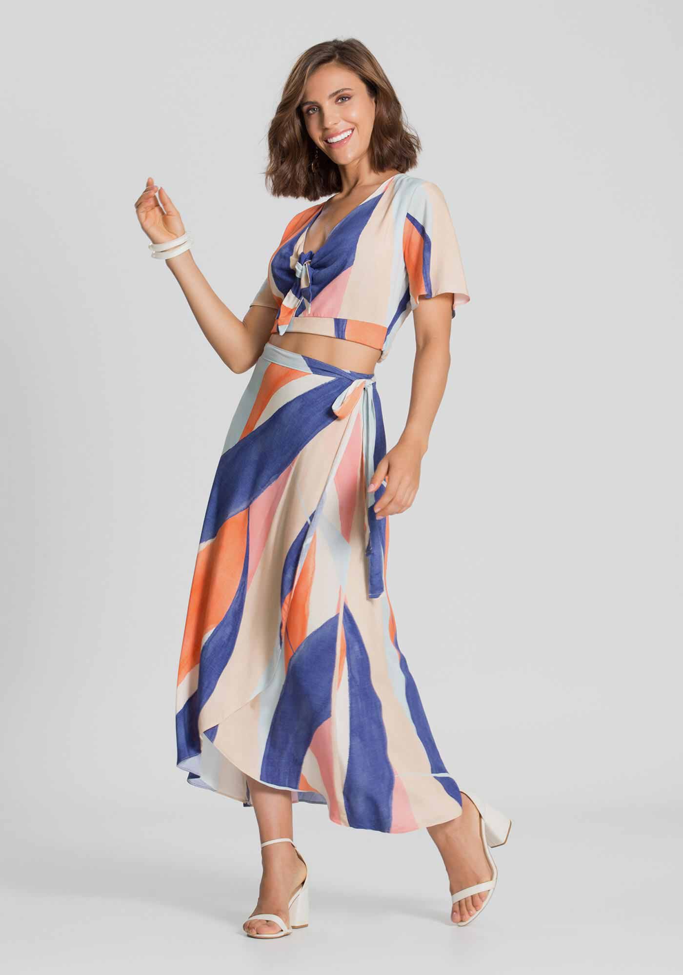 Saia Midi Transpassada Estampada, , large.