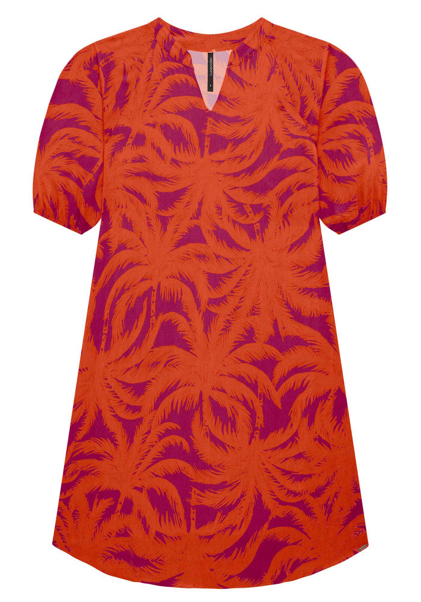 Vestido Curto Estampado em Viscose com Manga 3/4, PITANGA ROSA, large.