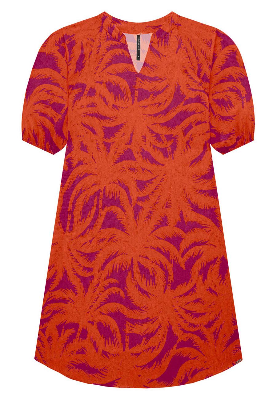Vestido Curto Estampado em Viscose com Manga 3/4, PITANGA ROSA. Vestido Curto Estampado em Viscose com Manga 3/4, PITANGA ROSA, large.