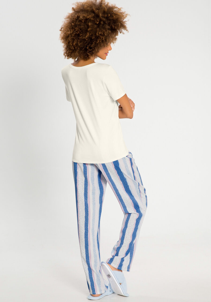 Pijama Estampado com T-shirt e Calça Viscose, , large.