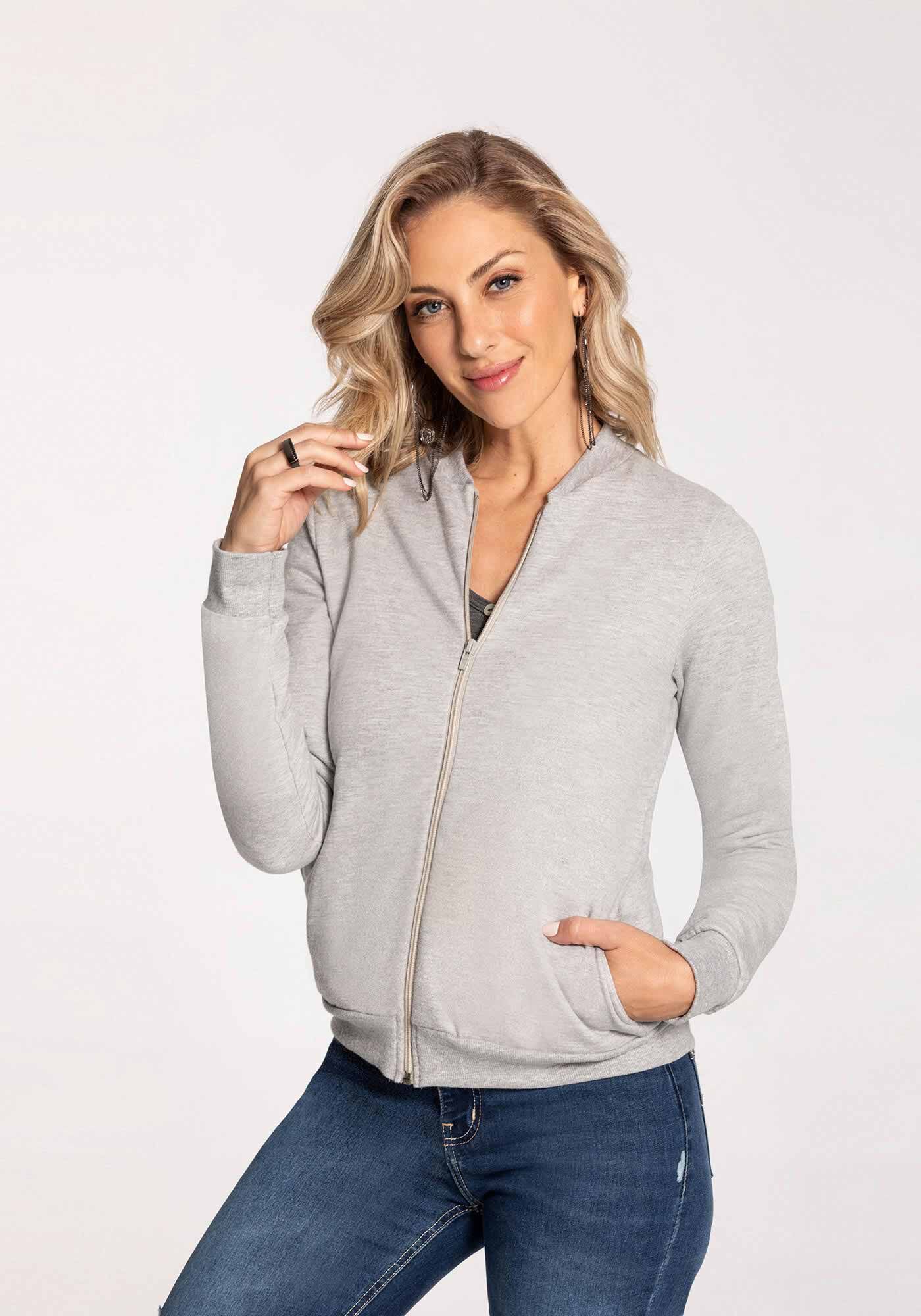 Jaqueta Com Z&iacute;per Em Moletom Felpado, , large.