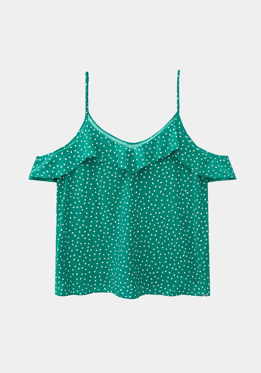 Blusa Alcinha com Babado Tecido  Rayon, VERDE GLIMMER, large.