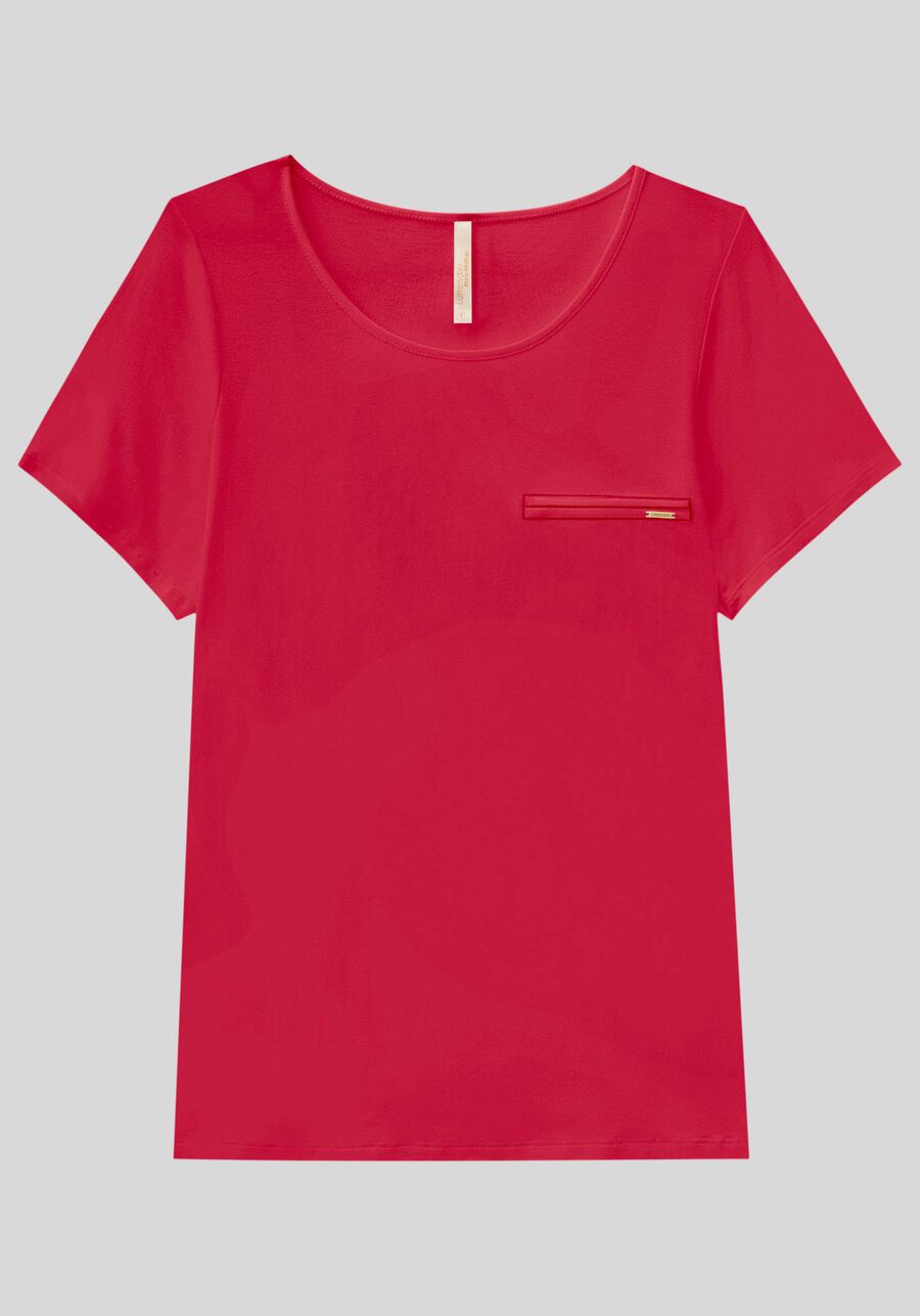 Blusa Básica Lisa De Mangas Curtas Com Detalhe Frontal, . Blusa Básica Lisa De Mangas Curtas Com Detalhe Frontal, , large.