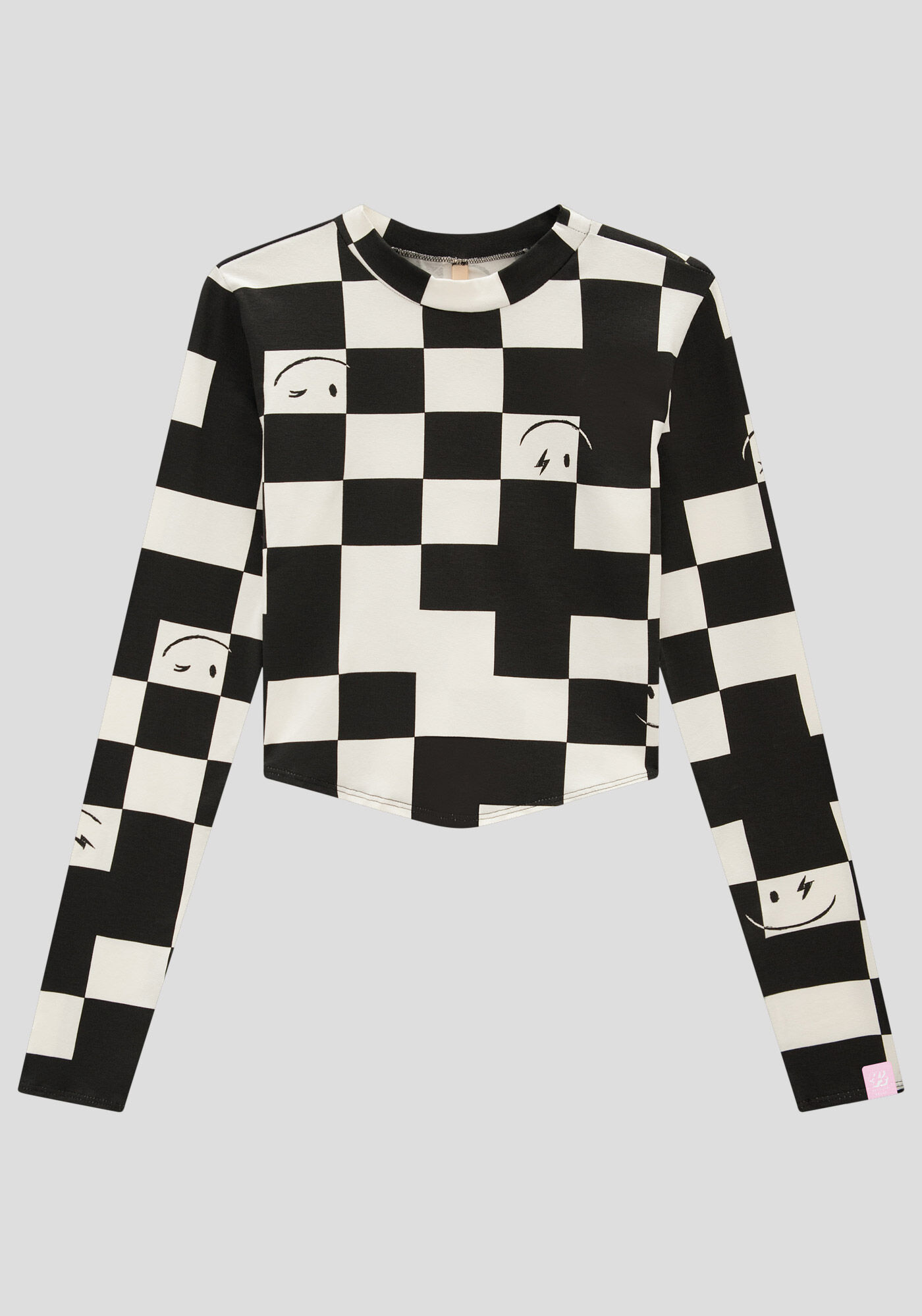 Blusa Manga Longa Juvenil com Estampa Grid, FUNNY GRID PRETO, large.