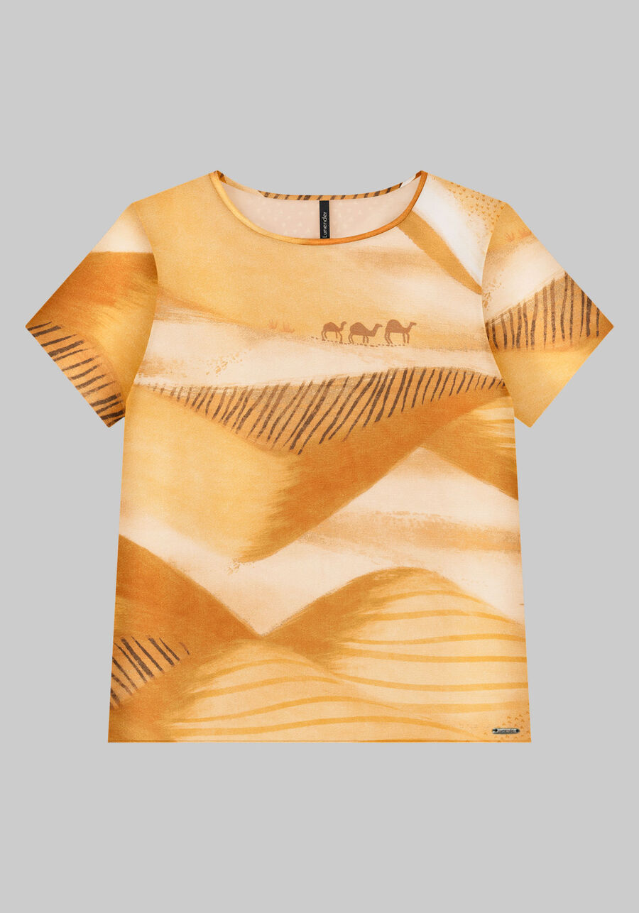 Blusa Manga Curta em Viscose Estampada, . Blusa Manga Curta em Viscose Estampada, , large.