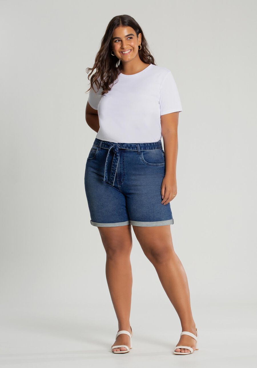 Bermuda Jeans Boyfriend com Cinto Plus Size, JEANS. Bermuda Jeans Boyfriend com Cinto Plus Size, JEANS, large.