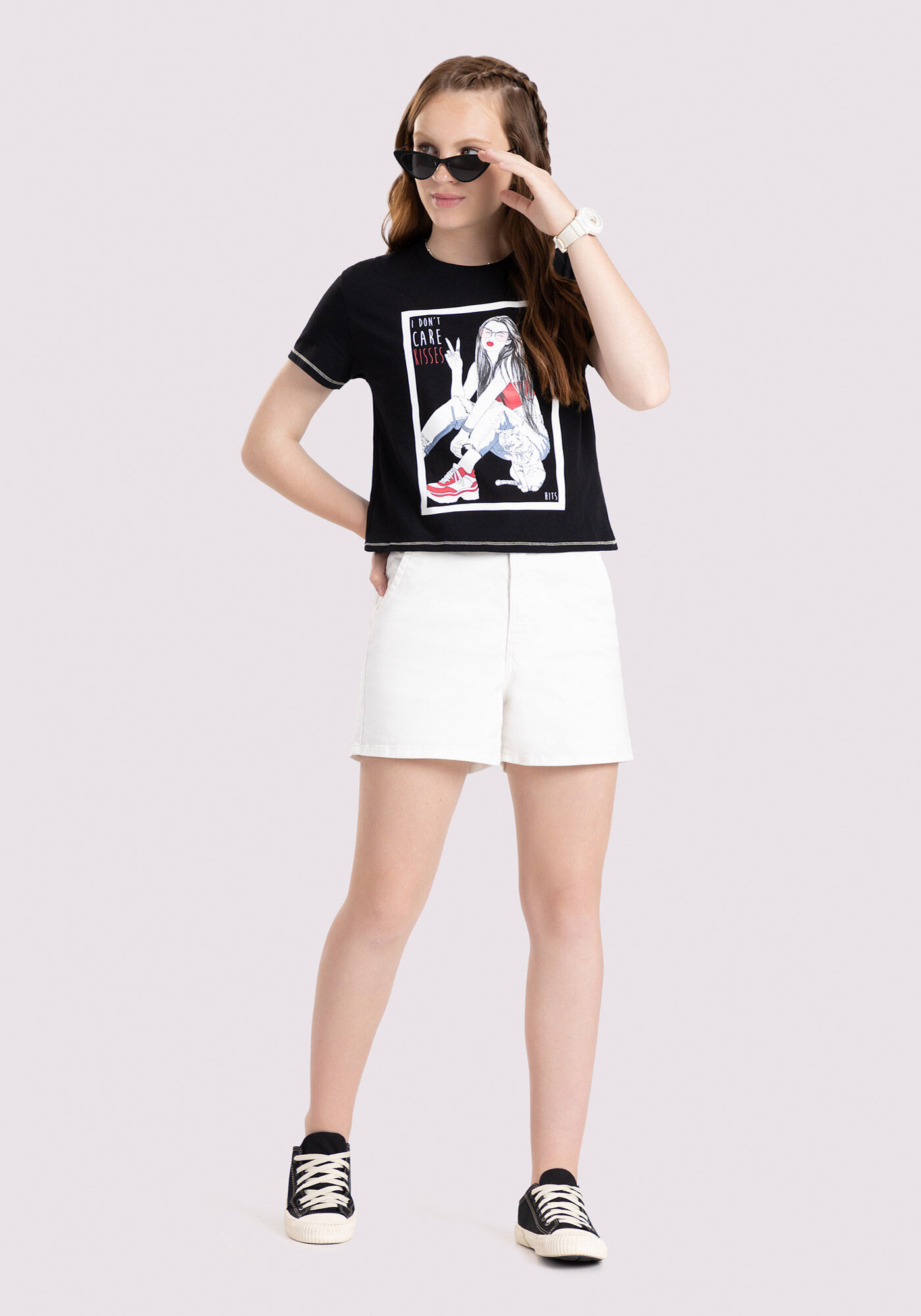 T-shirt Juvenil em Malha Estampada, PRETO REATIVO, large.