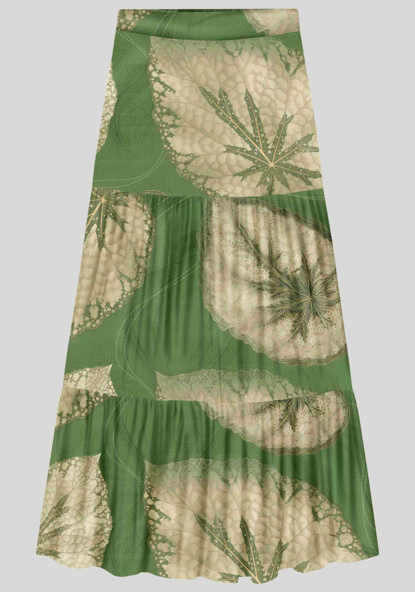 Saia Midi em Viscose Estampada com Babados Lunender