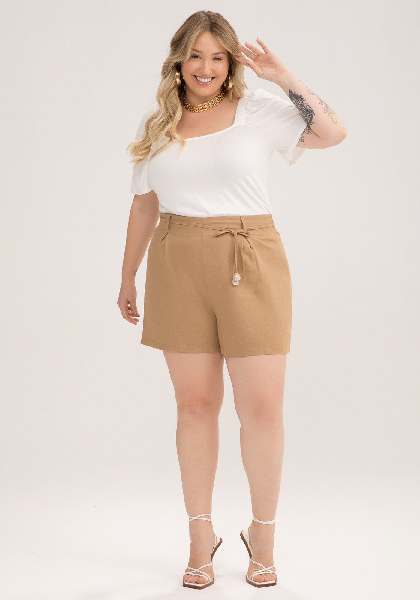 Blusa Plus Size em Malha Viscose com Manga Flare, BRANCO OFF WHITE, large.