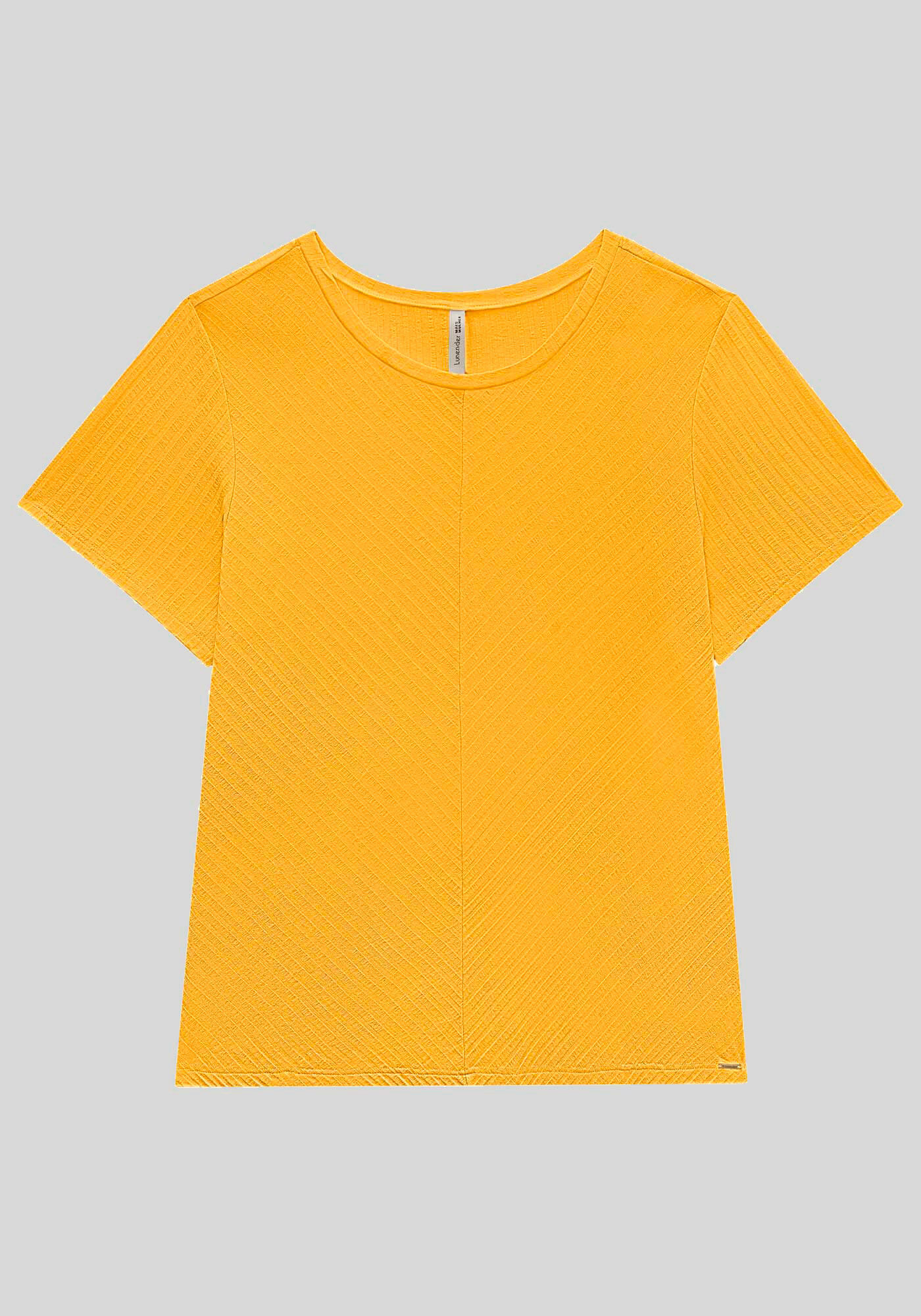 Blusa B&aacute;sica Canelada De Mangas Curtas Com Recorte Frontal, , large.