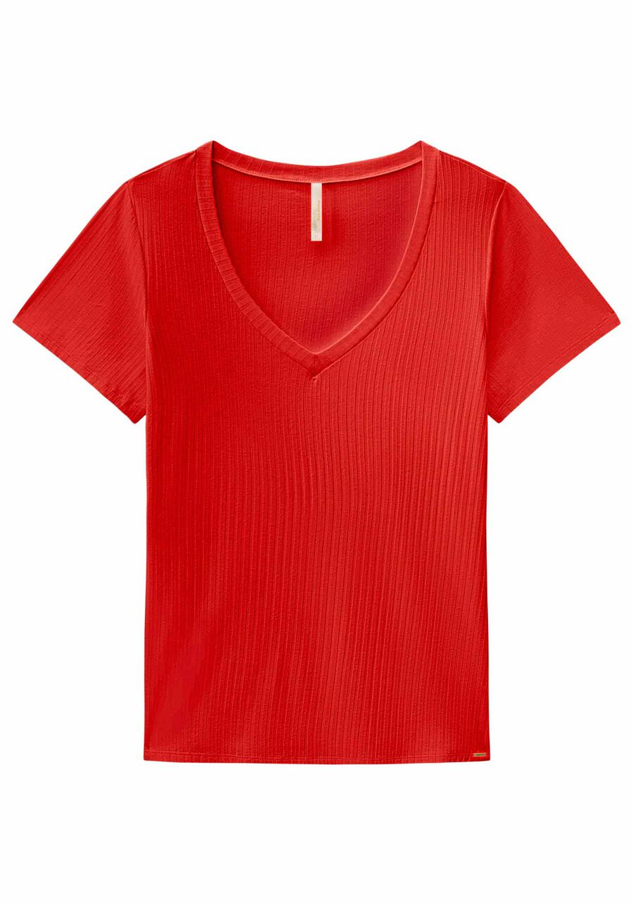 Blusa Básica Em Malha Canelada Com Mangas Curtas E Decote V, . Blusa Básica Em Malha Canelada Com Mangas Curtas E Decote V, , large.