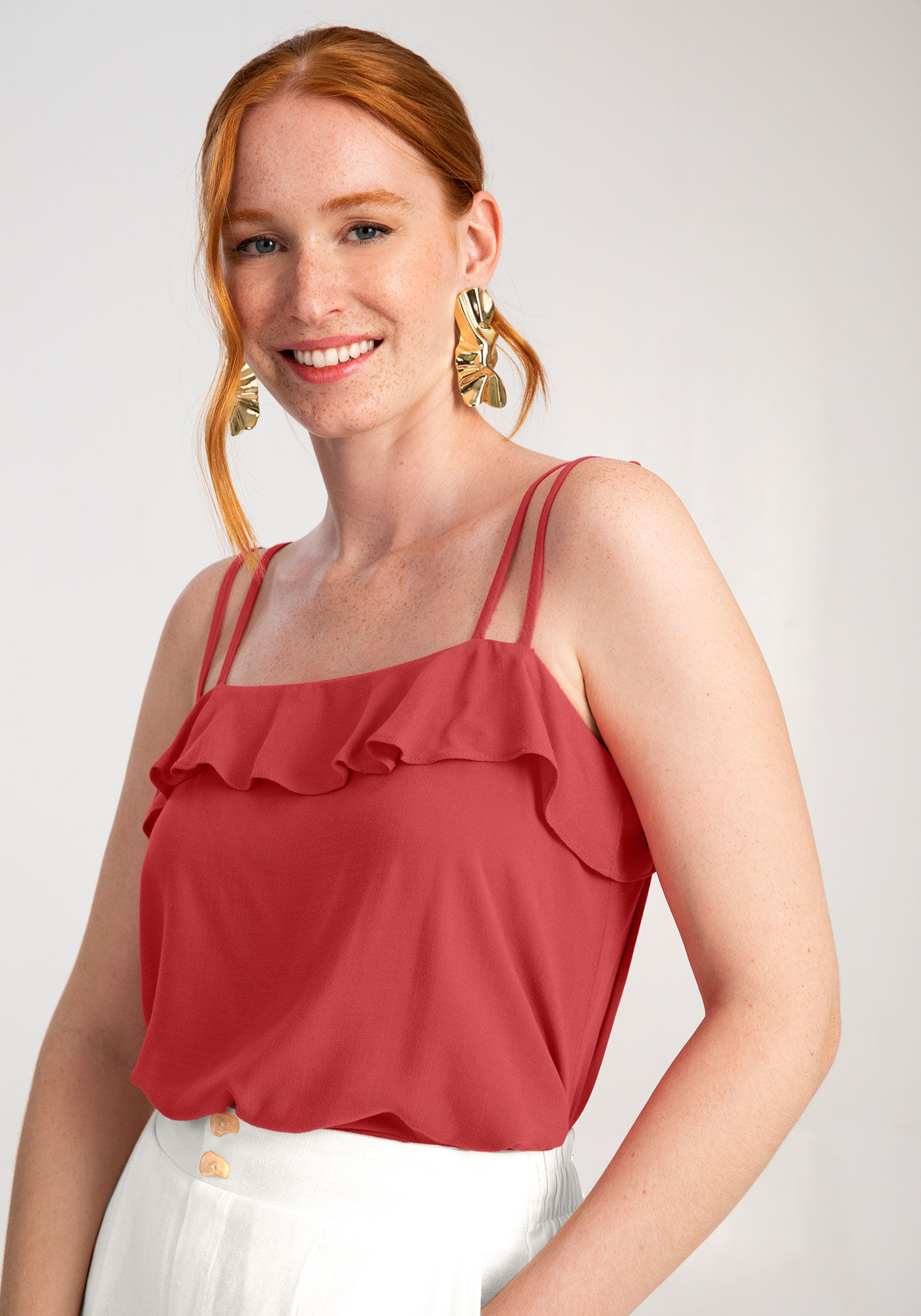 Blusa em Viscose com Babado Decote Lunender