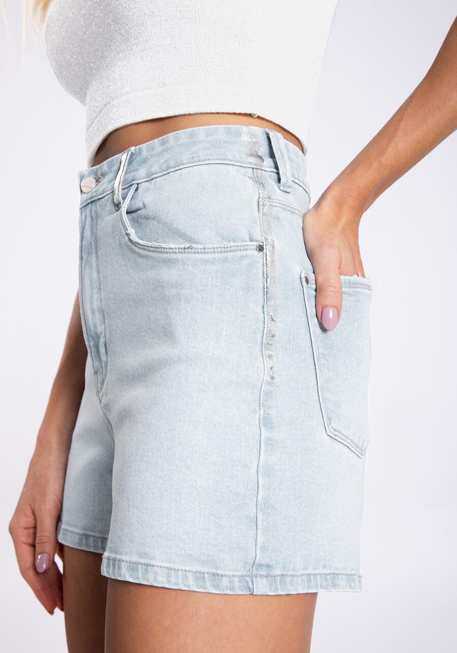 Shorts Jeans Mom Chapa Barriga com Metalizado, , large.