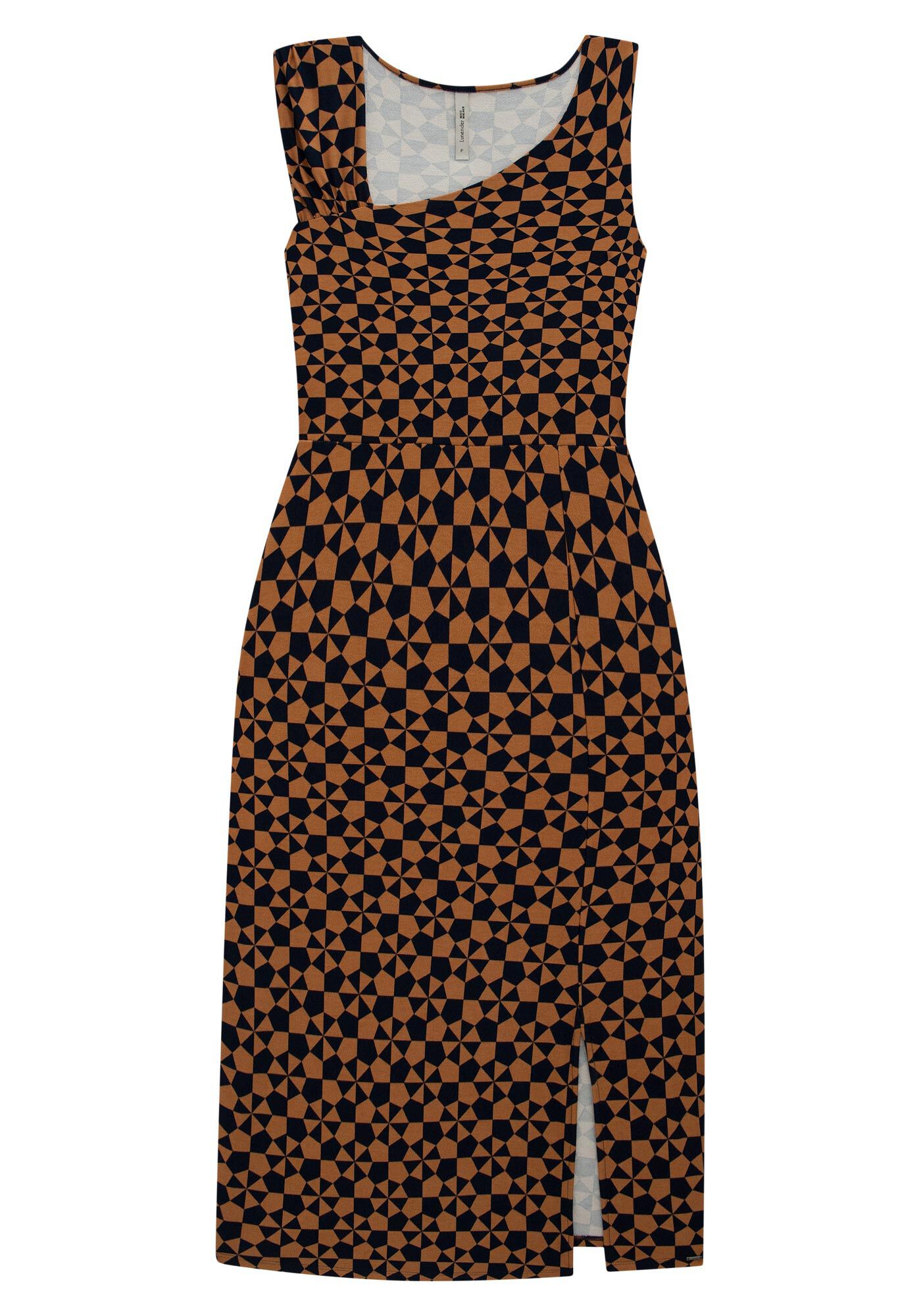 Vestido Midi Plus Size com Decote Assim&eacute;trico e Fenda, , large.