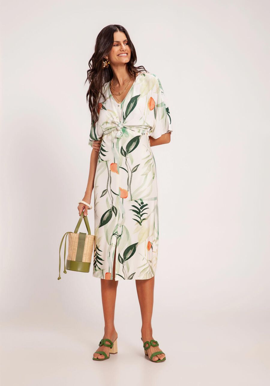 Vestido Midi Estampado em Malha Crepe com Fenda, MANGUEIRA OFF. Vestido Midi Estampado em Malha Crepe com Fenda, MANGUEIRA OFF, large.