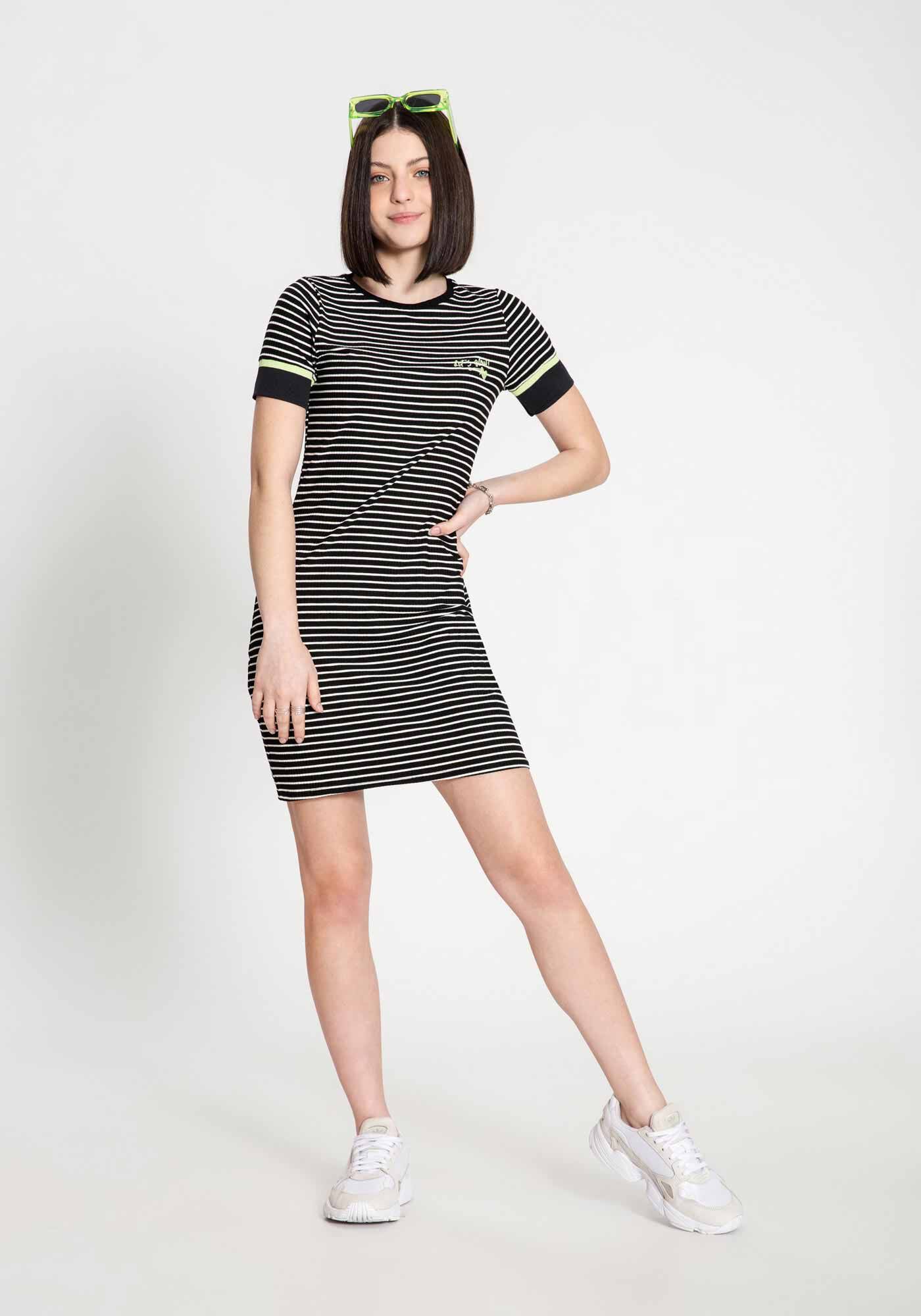 Vestido malha canelada listrado cheap