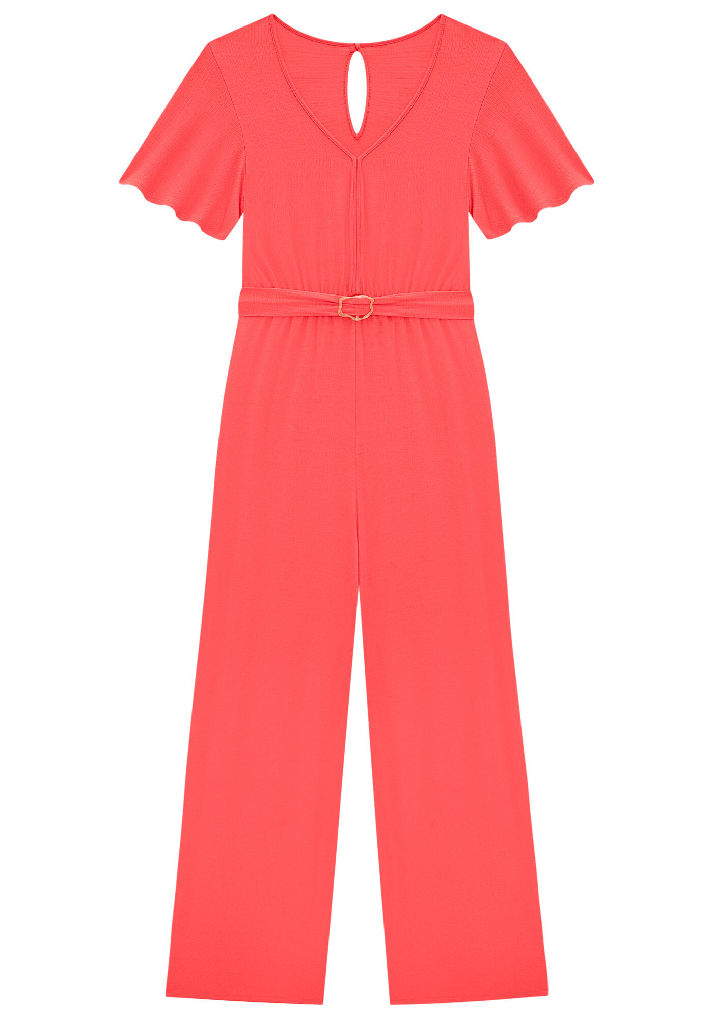 Macac&atilde;o Longo Pantalona em Malha com Cinto, SALMAO BRIGHT CORAL, large.