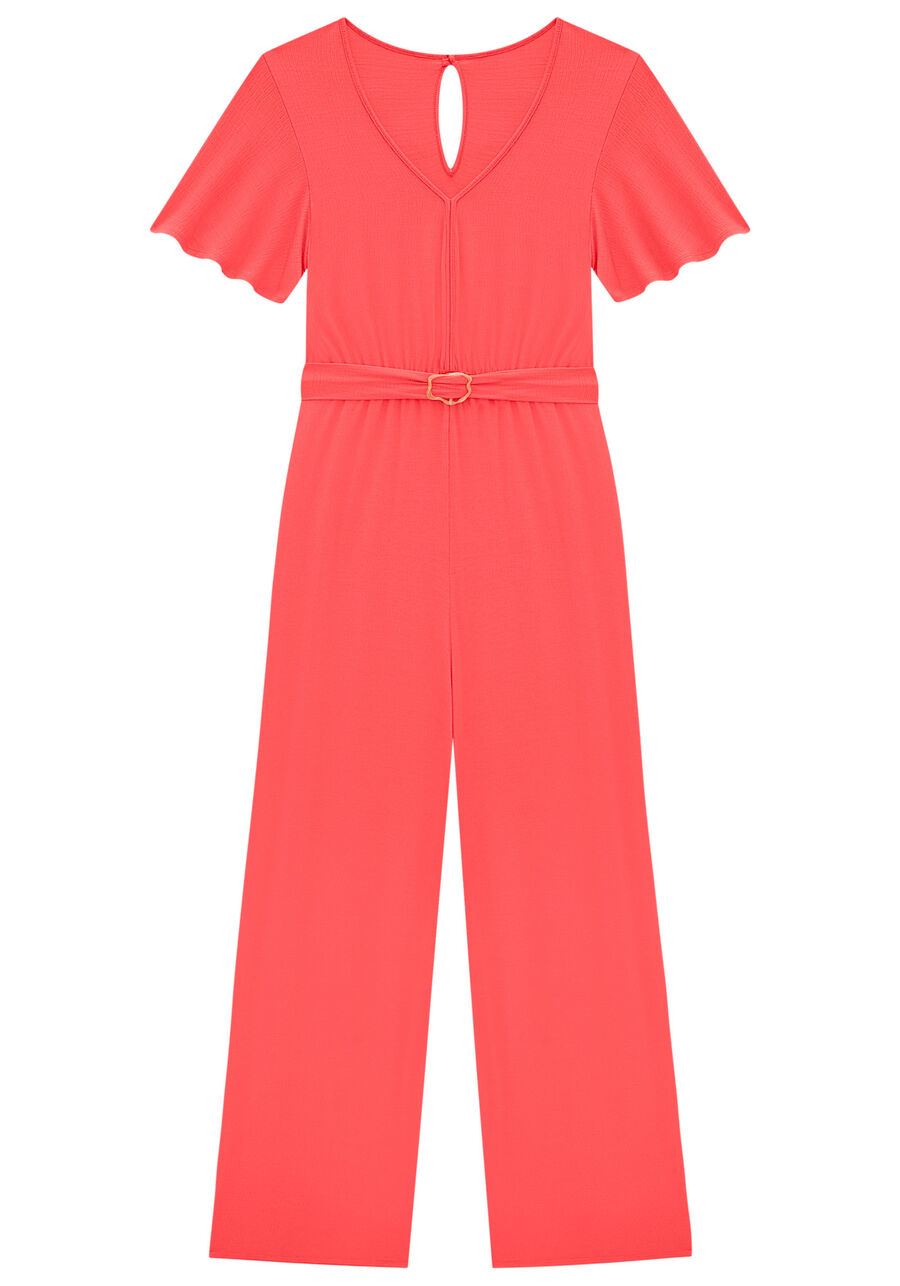 Macacão Longo Pantalona em Malha com Cinto, SALMAO BRIGHT CORAL. Macacão Longo Pantalona em Malha com Cinto, SALMAO BRIGHT CORAL, large.