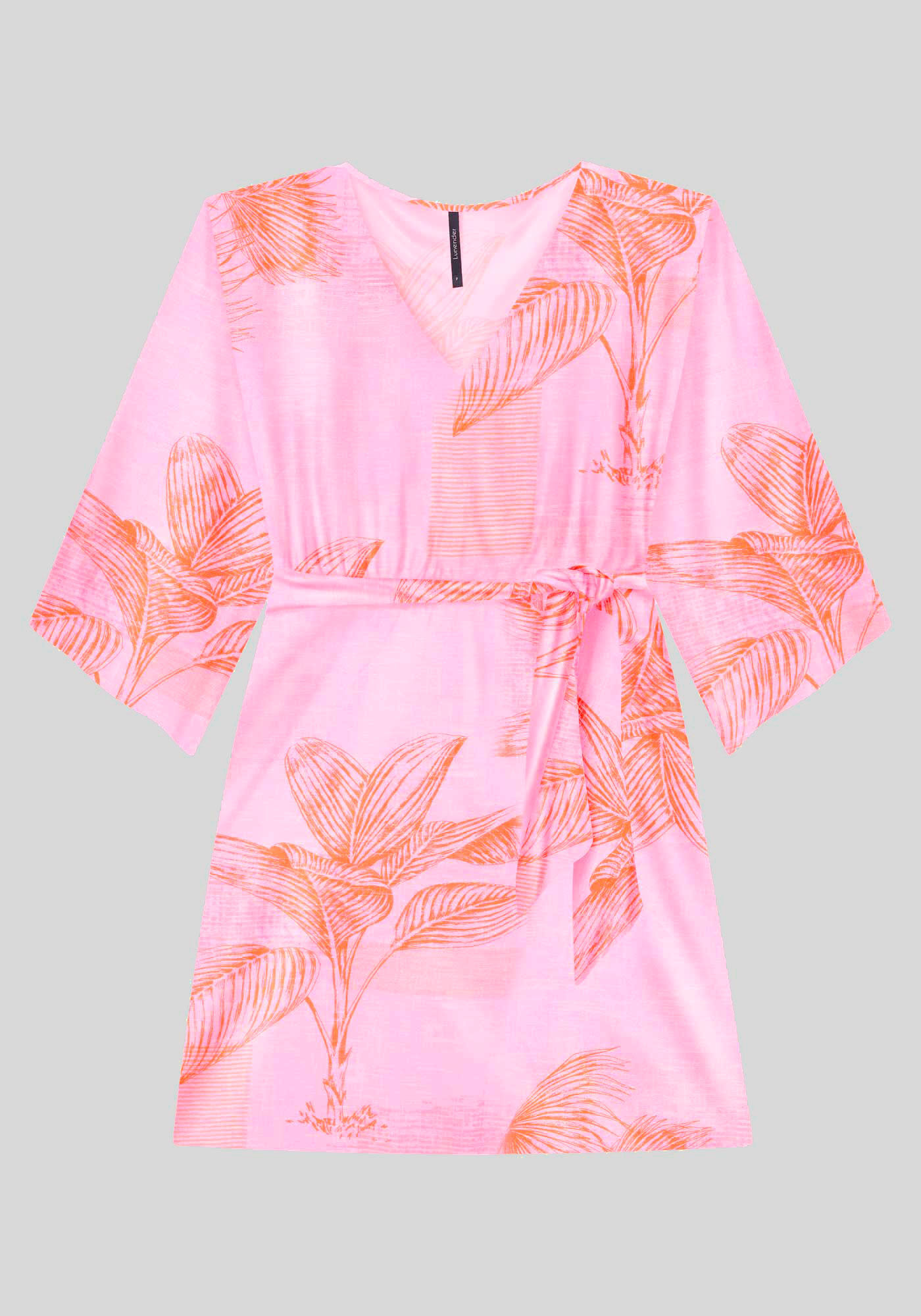 Vestido Curto em Viscose Estampado com Manga 3/4, FLORIDA ROSA, large.