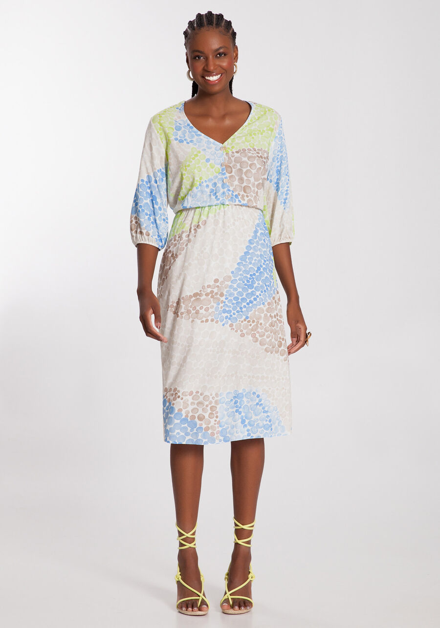 Vestido Midi Estampado em Viscose com Botões, . Vestido Midi Estampado em Viscose com Botões, , large.