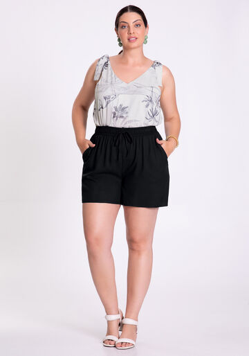 Shorts Plus Size em Viscose com Elástico Cós, PRETO REATIVO, large.