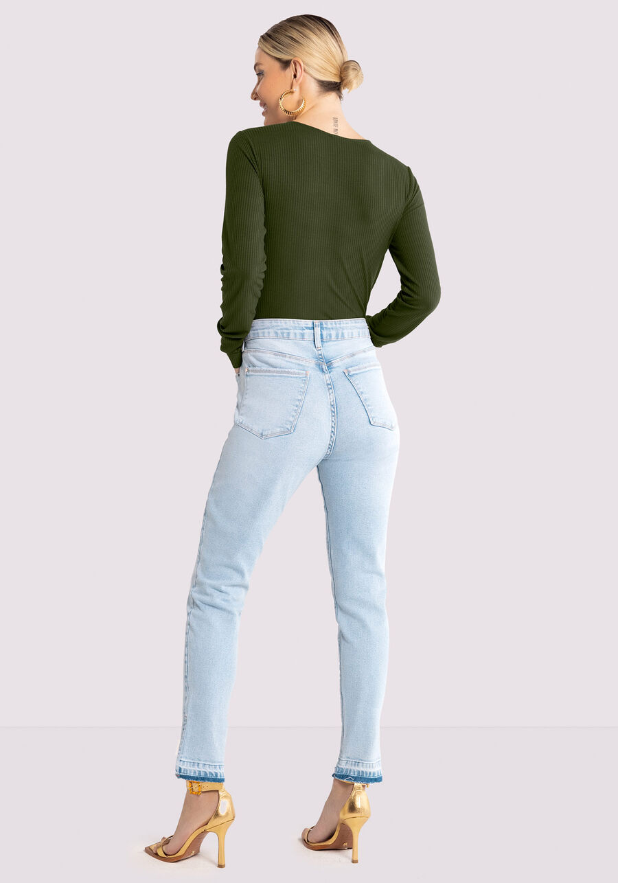 Calça Jeans Skinny Chapa Barriga com Detalhe Barra, JEANS. Calça Jeans Skinny Chapa Barriga com Detalhe Barra, JEANS, large.