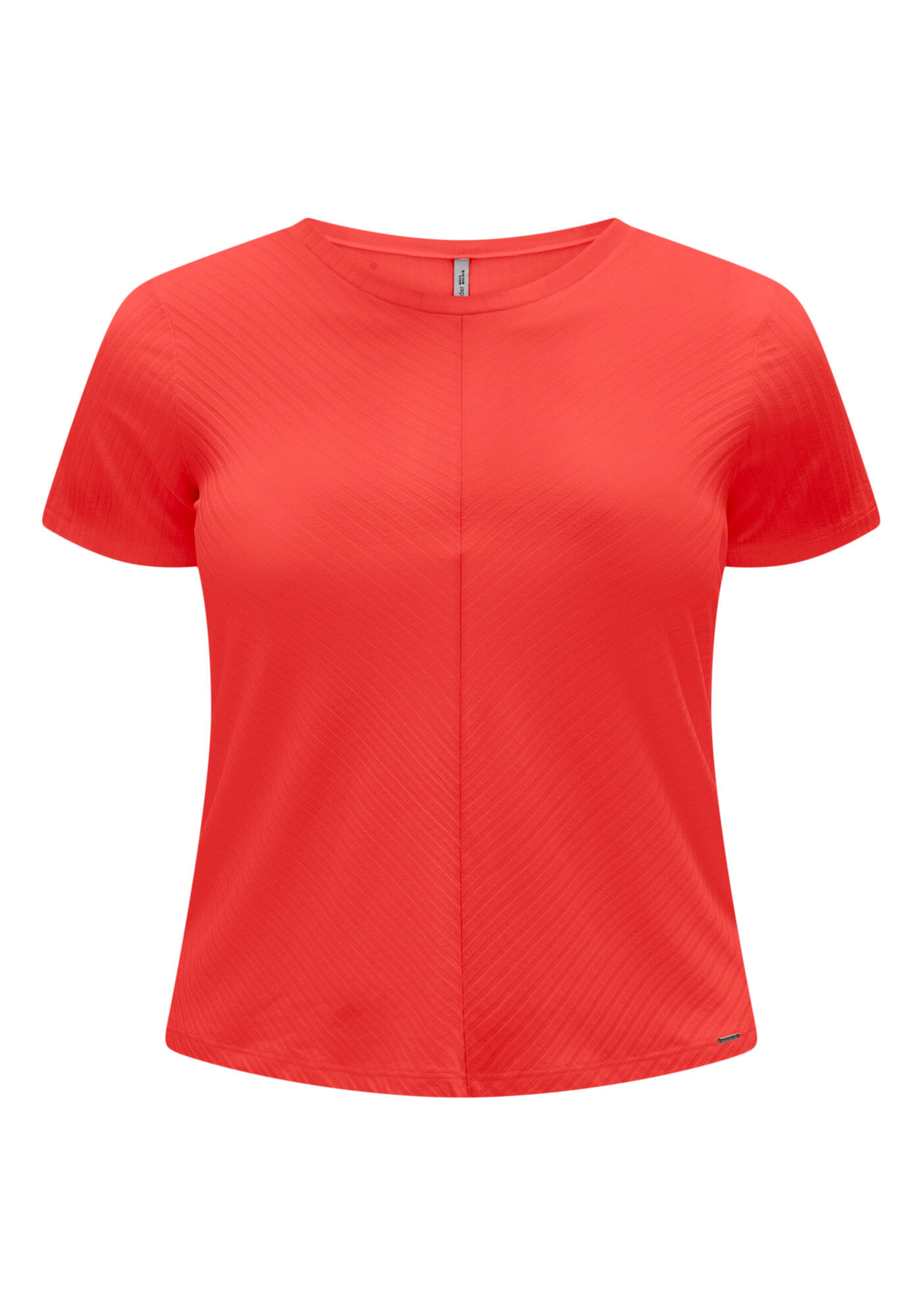 Blusa B&aacute;sica Canelada De Mangas Curtas Com Recorte Frontal, , large.