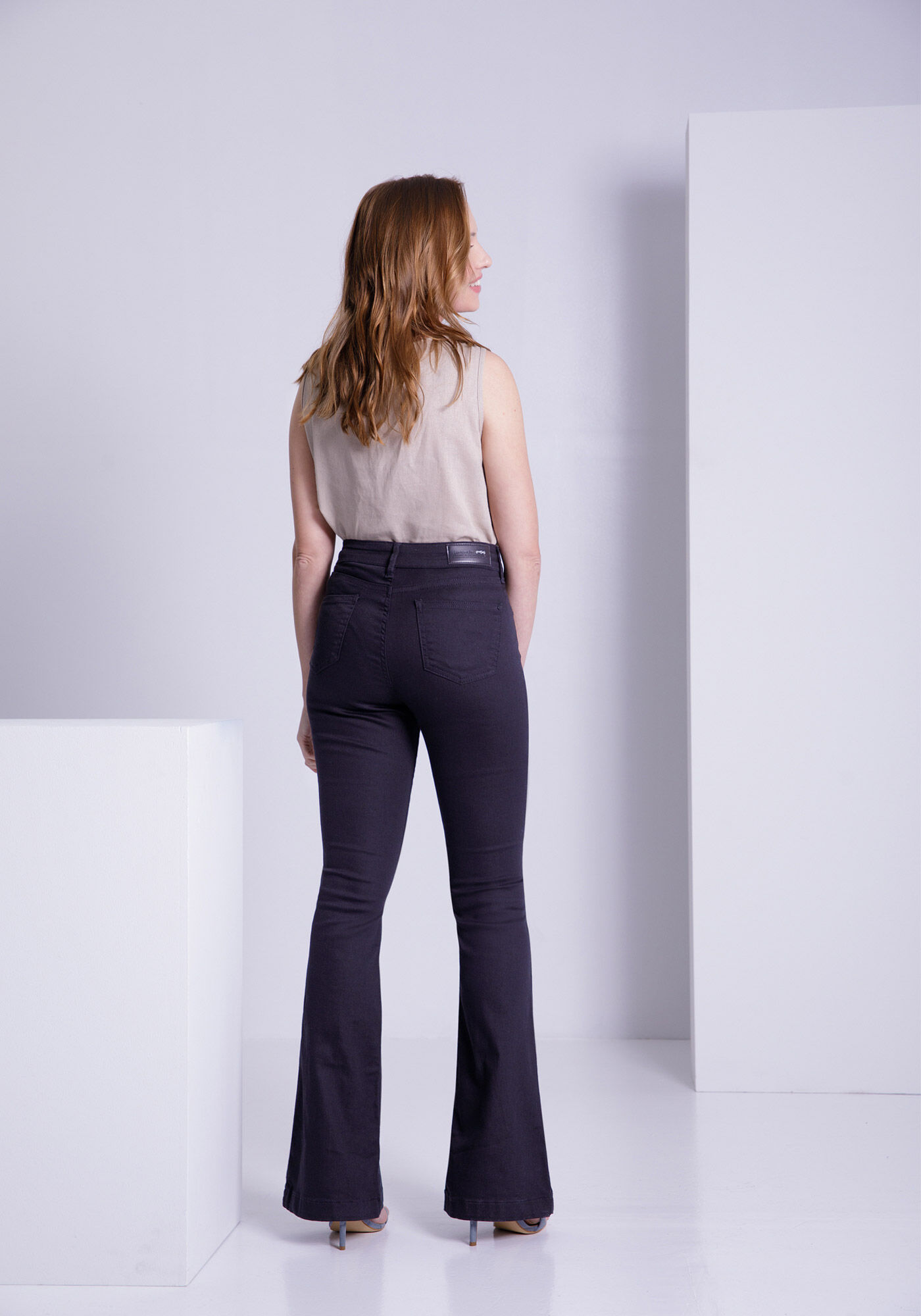 Cal&ccedil;a Flare De Cintura Alta Em Sarja Amaciada Para Pequenas, PRETO REATIVO, large.