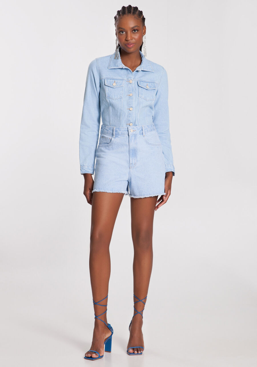 Shorts Jeans Mom Cintura Alta com Barra Desfiada, . Shorts Jeans Mom Cintura Alta com Barra Desfiada, , large.