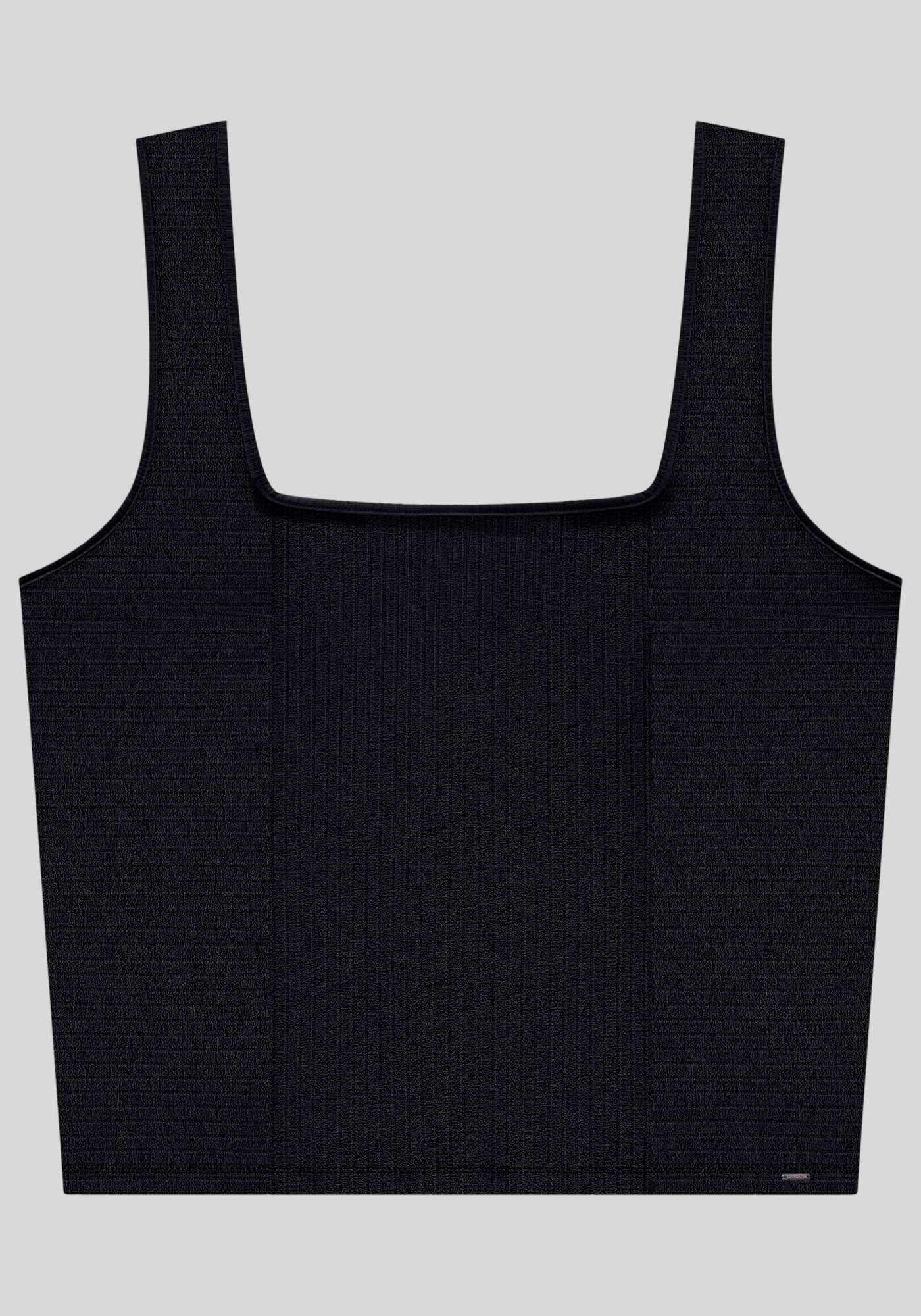 Blusa B&aacute;sica Plus Size com Decote Quadrado, PRETO REATIVO, large.