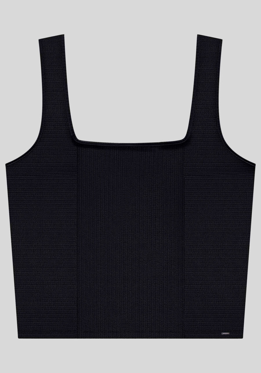 Blusa Básica Plus Size com Decote Quadrado, PRETO REATIVO. Blusa Básica Plus Size com Decote Quadrado, PRETO REATIVO, large.