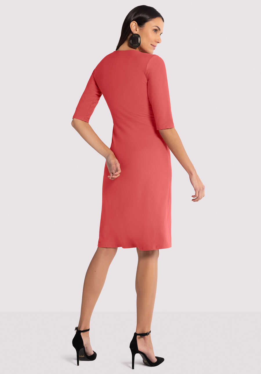 Vestido Midi em Malha Crepe com Manga 3/4, VERMELHO POMME. Vestido Midi em Malha Crepe com Manga 3/4, VERMELHO POMME, large.