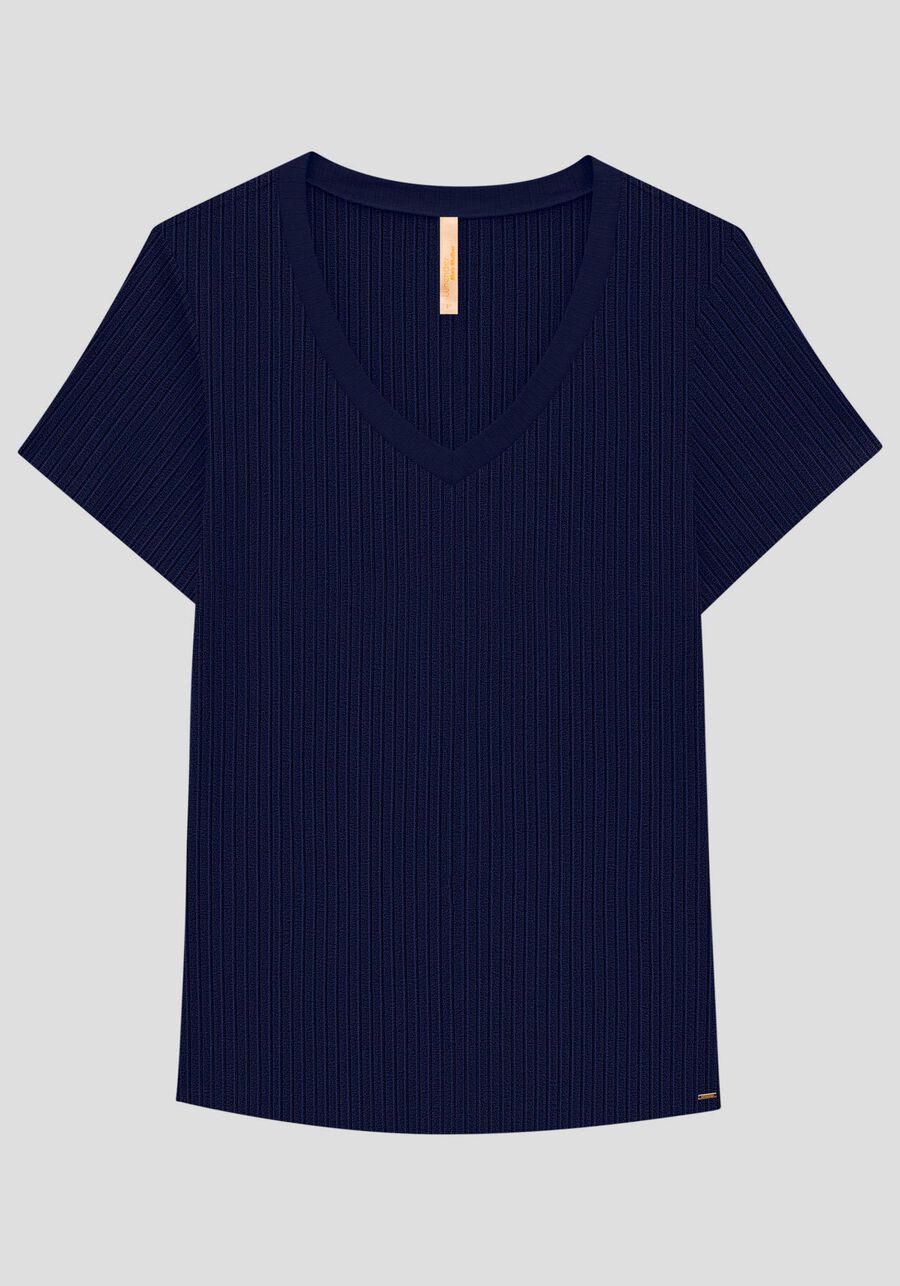 Blusa Básica Em Malha Canelada Com Mangas Curtas E Decote V, . Blusa Básica Em Malha Canelada Com Mangas Curtas E Decote V, , large.