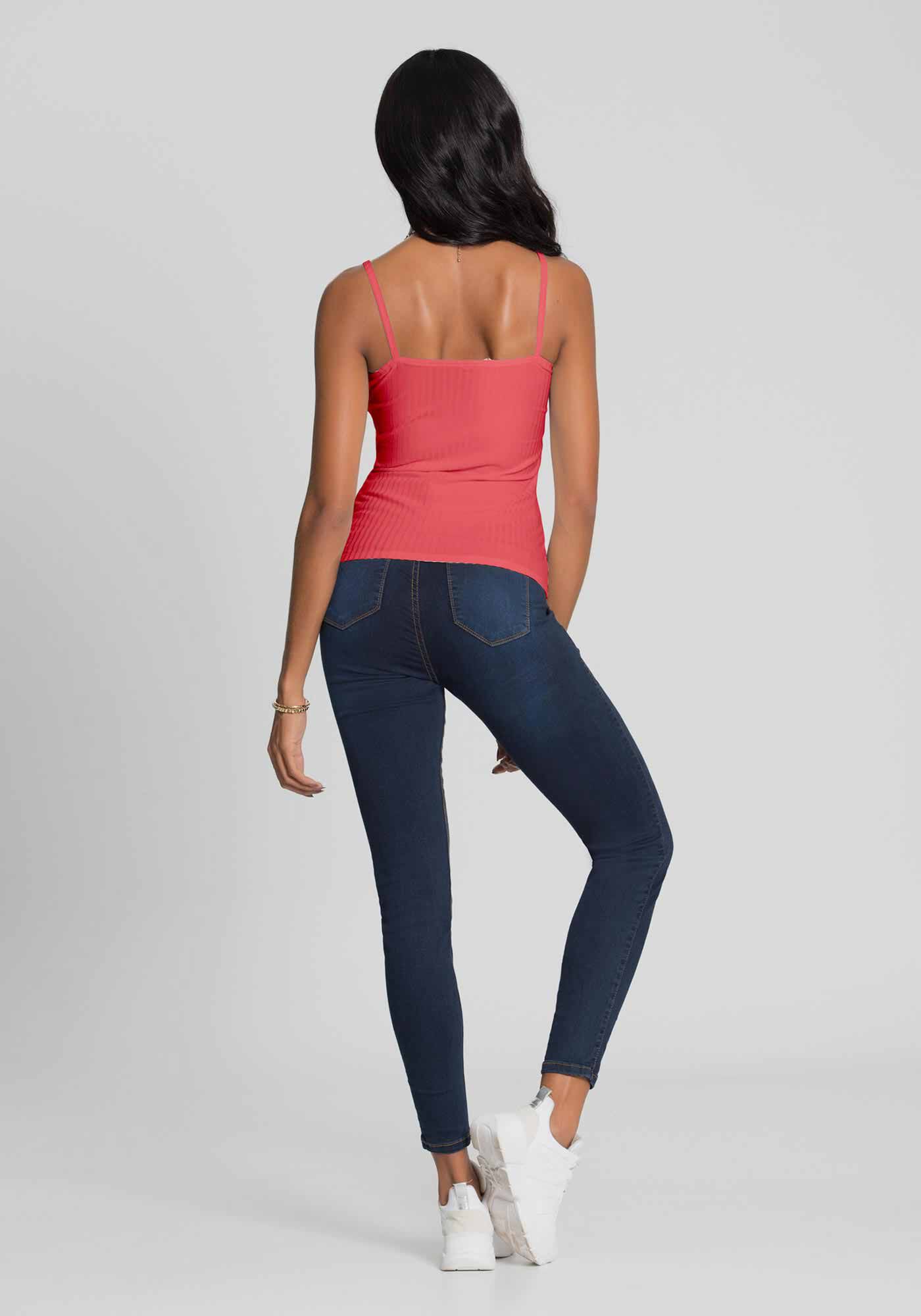 Blusa Regata B&aacute;sica De Al&ccedil;as Finas Em Malha Canelada, , large.