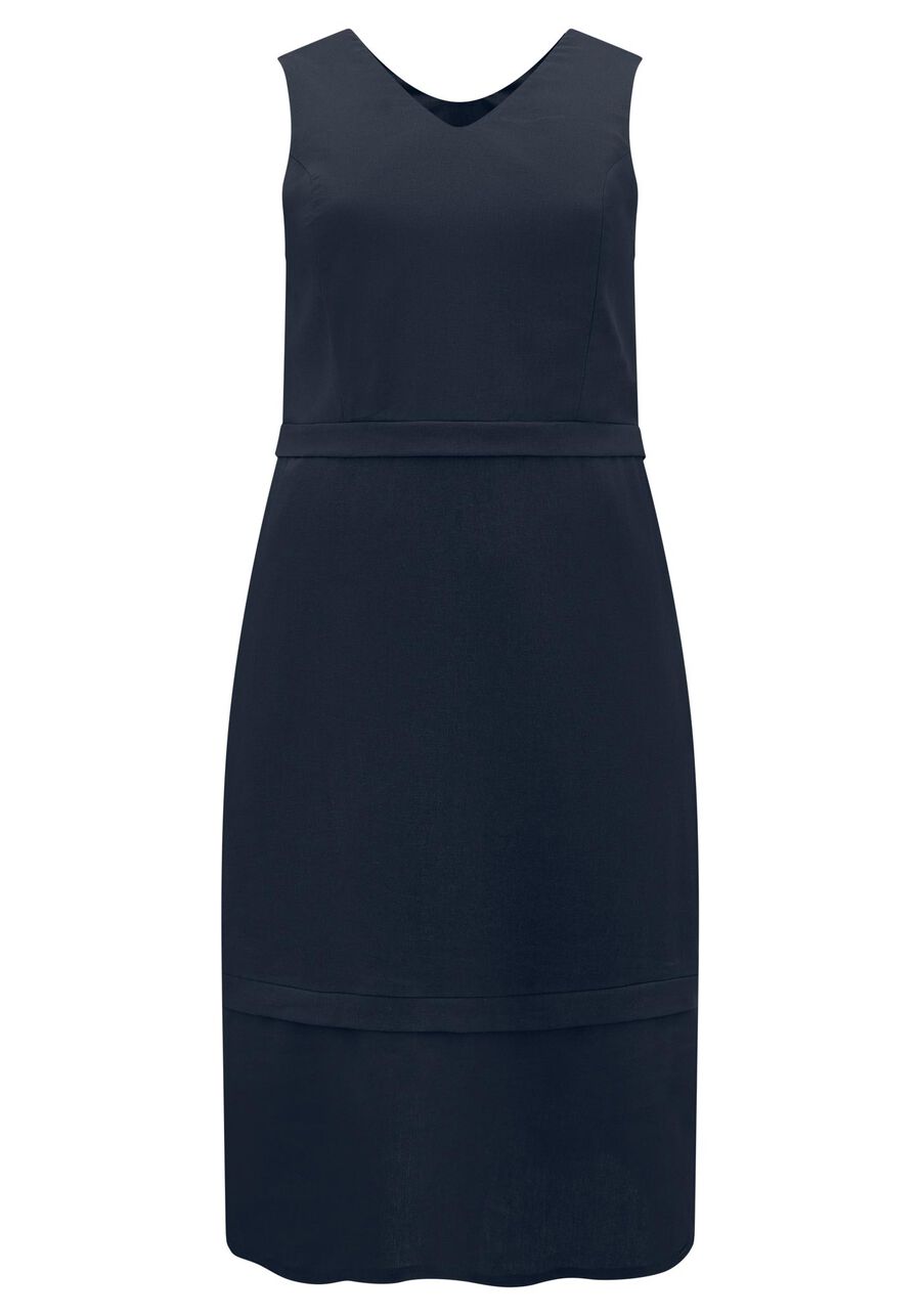 Vestido Midi Chá Com Alças Largas E Decote Em V Tecido Linho, . Vestido Midi Chá Com Alças Largas E Decote Em V Tecido Linho, , large.