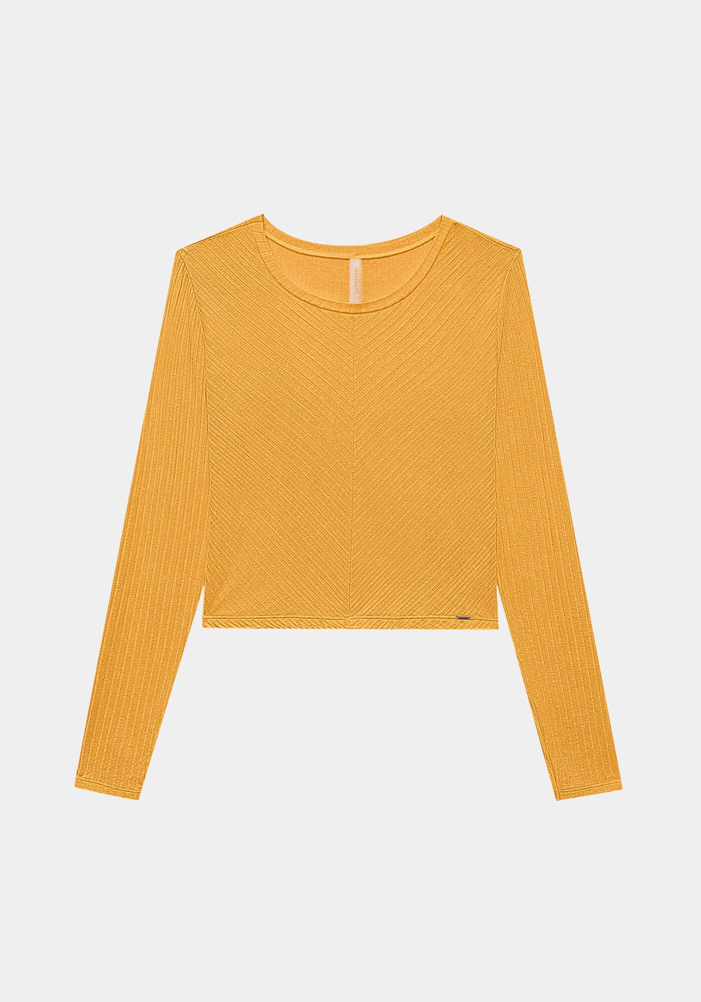 Blusa De Mangas Longas Com Gola Redonda Em Malha Canelada, , large.